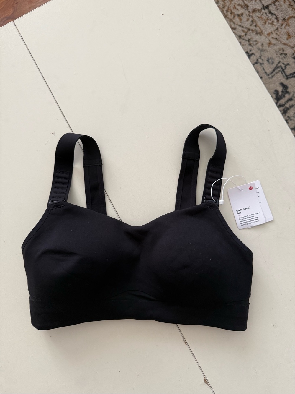 NWT Lululemon Swift Speed Bra Black High Support Size 32D Mesh Sides Minimal